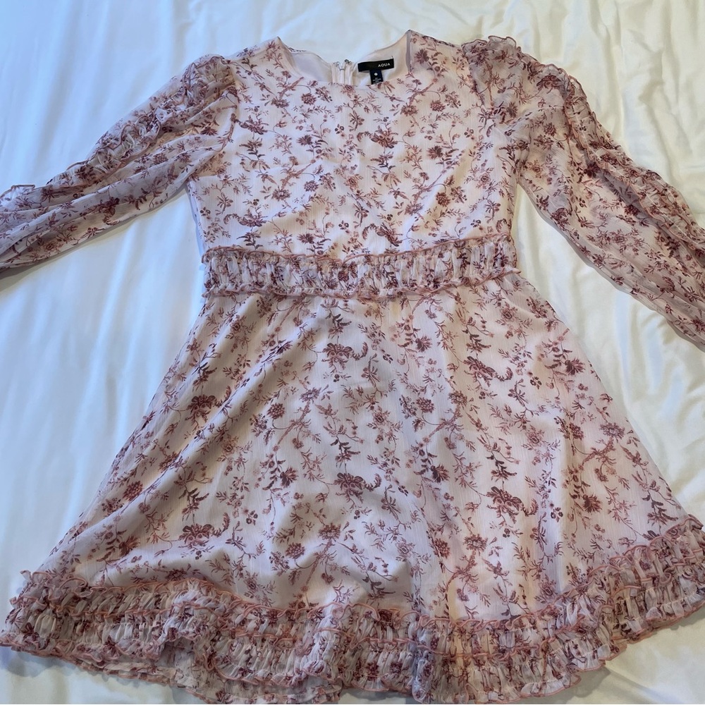 AQUA pink floral long sleeve mini dress